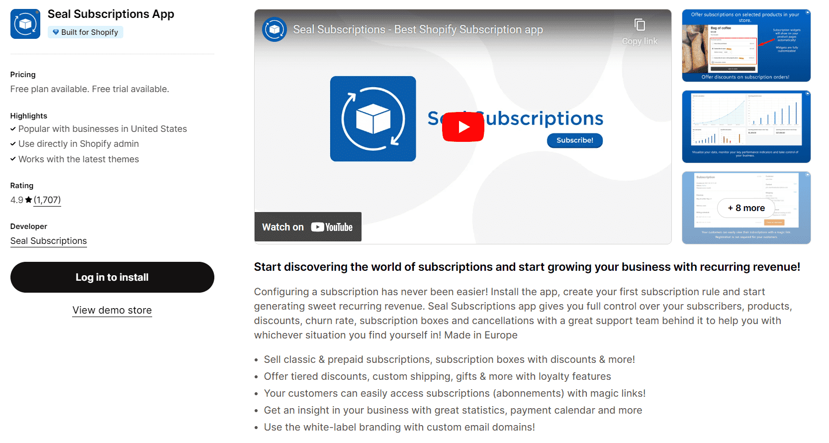 Seal Shopify Subscriptions Screenshot SealShopify Subscriptions