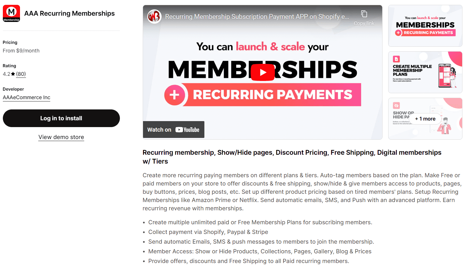AAA Membership Shopify Subscriptions Screenshot AAA Membership Subscriptions
