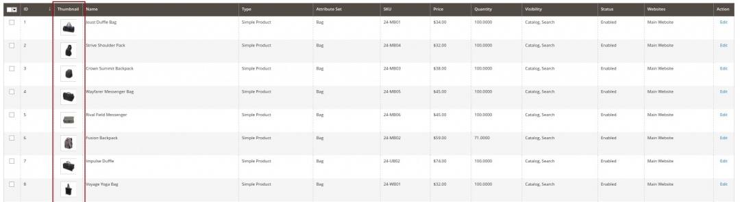 thumbnail magento column as an example