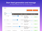 begin with feed creation and operate all added feeds from a handy grid