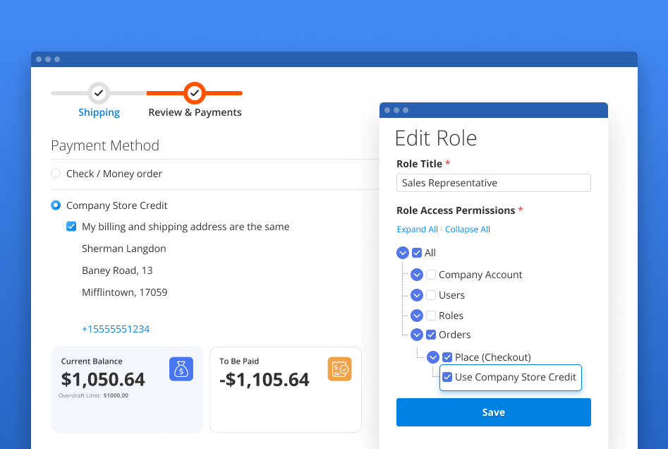b2b company account allow store credit