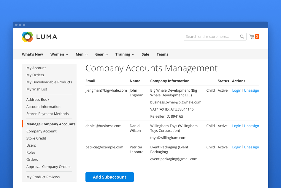let companies create subaccounts