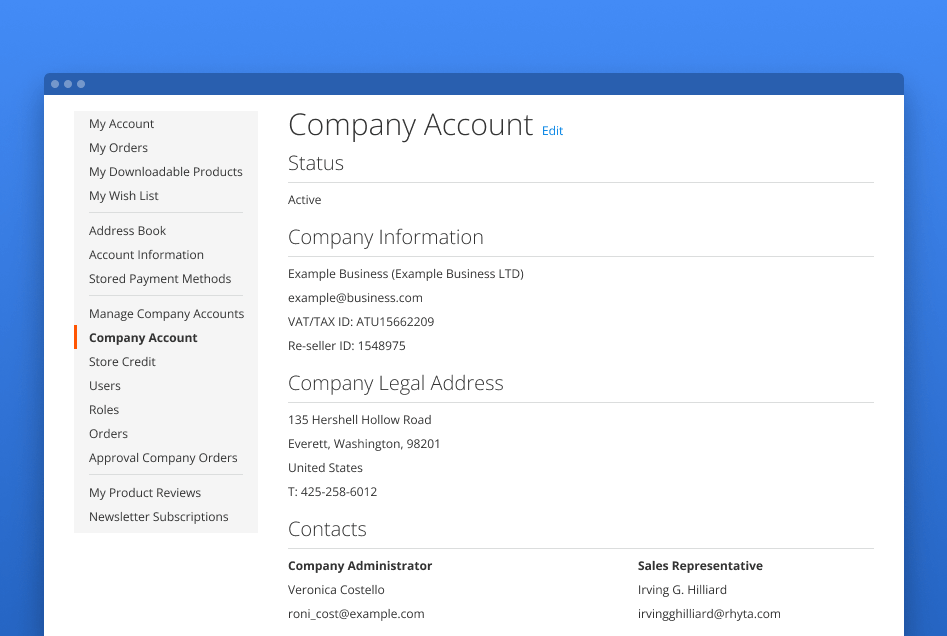 b2b company account information