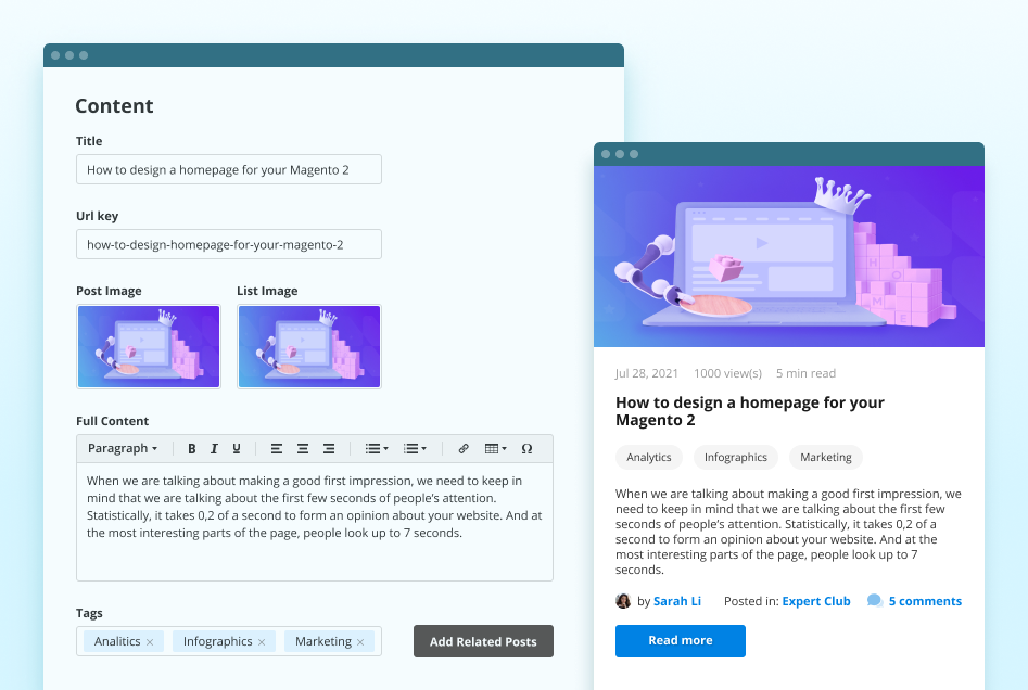 blog post editor magento 2 news extension