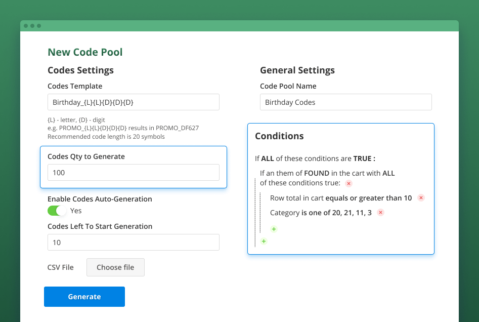 magento 2 create gift card code pool