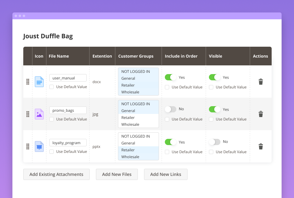 product attachments magento 2 assign files to products