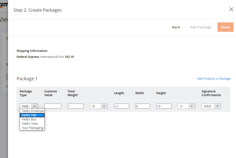 shipping package labels in m2 plugin shipping package types