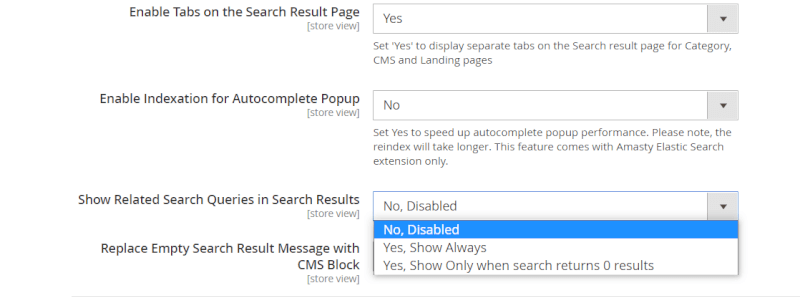 elastic search advanced search settings
