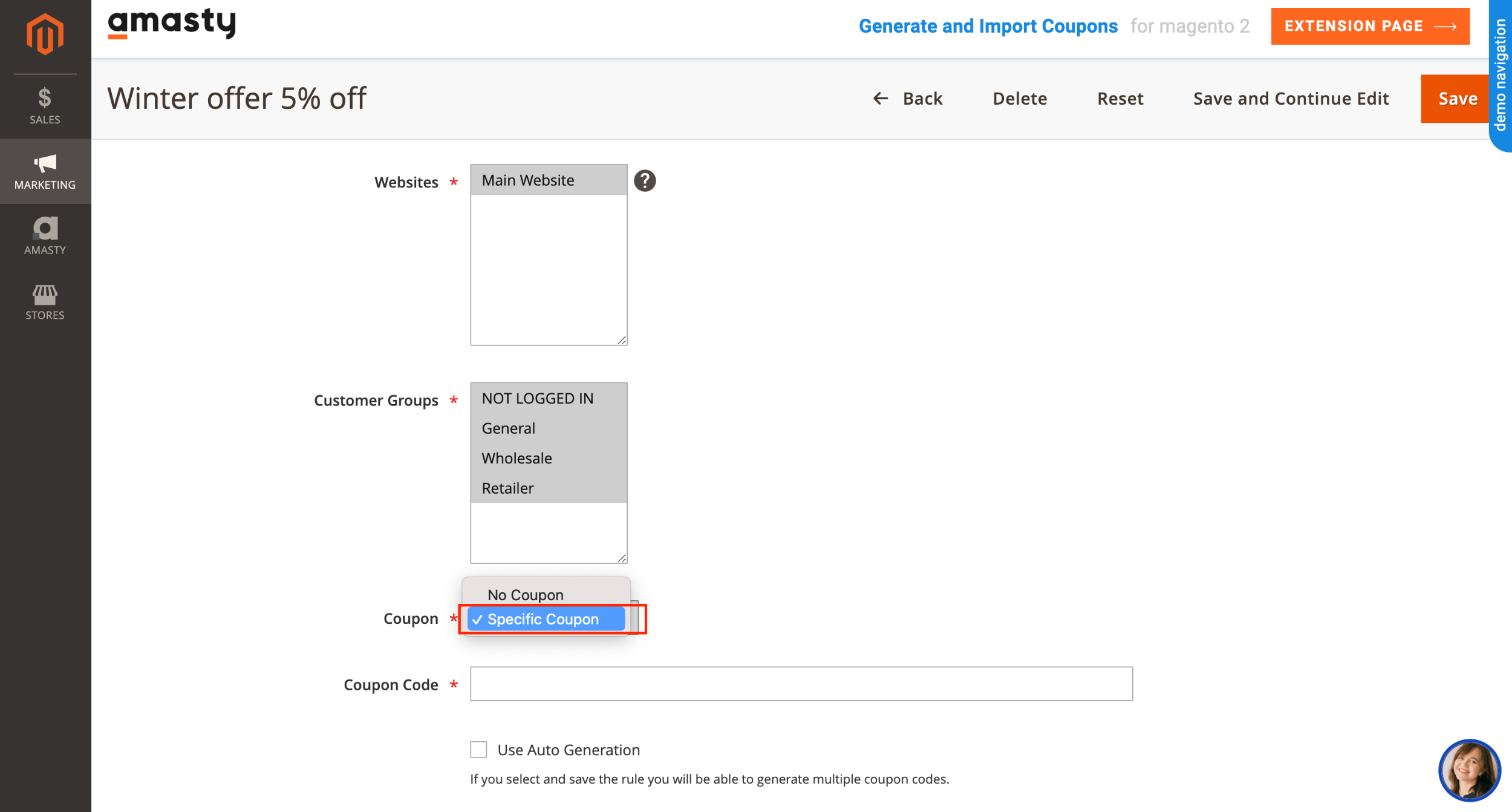 Generating single coupon in Magento 2 p1