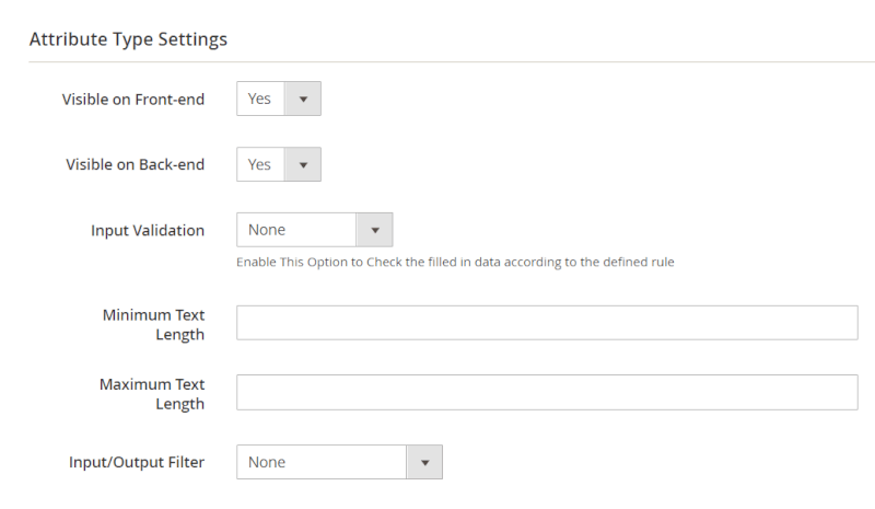 attribute type settings