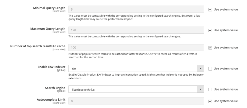 catalog search settings