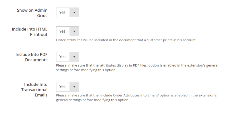 attribute display settings
